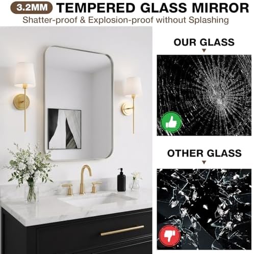 24"x32" Bathroom Mirror for Over Sink, Brushed Nickel Vanity Mirror