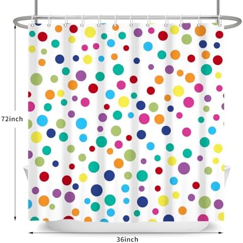 Colorful Polka Dots Shower Curtain, Kids Fun Bright Rainbow Waterproof Fabric Shower Curtain for Bathroom with Modern Abstract Geometric Bath Curtain Decor with Hooks, Machine Washable, 36''Wx72''L