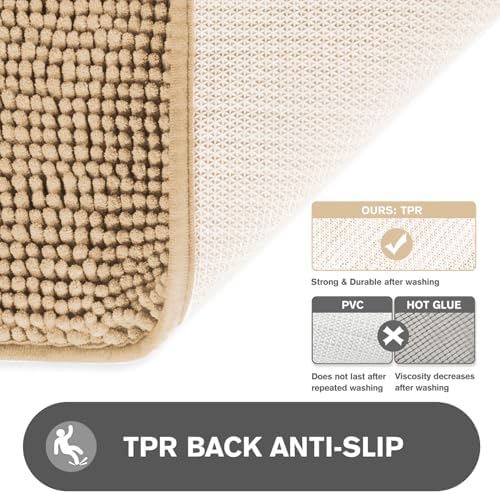 Small Bathroom Rug 12"x18" – Washable and Absorbent Bath Mat, Non Slip, Thick Soft Chenille Bath Rugs for Bathroom, Shower, Sink, Dog mat(Ivory Cream)