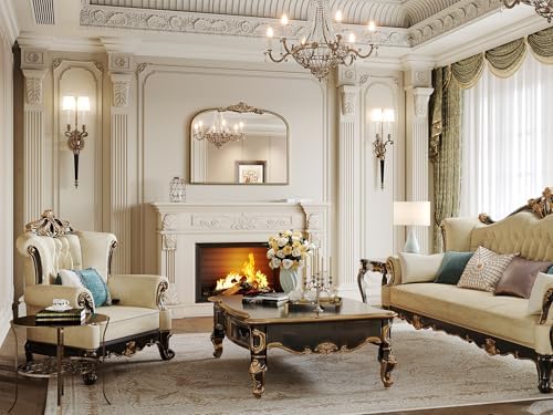 Mantel Mirror, 30" Lx40 W Antique Gold Arched Wall Mirror