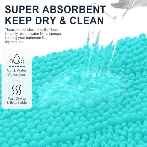 Smiry Thick Chenille Bathroom Runner Rugs 44x24, Absorbent Bath Mat, Teal