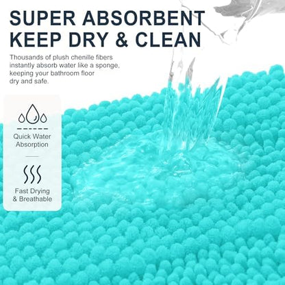 Smiry Thick Chenille Bathroom Runner Rugs 59x24, Absorbent Bath Mat, Teal