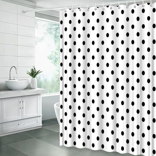 Polka Dot Shower Curtain Black White Retro Spot Vintage Fabric Decorative Bathroom Curtains with Hooks,75" Wx70 H
