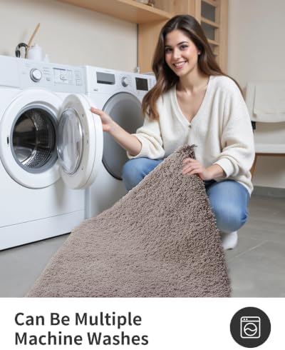 ILANGO Camel Bathroom Rugs 32" × 20" Non Slip & Super Absorben Extra Thick Soft, Washable Bath Mat for Floor, Microfiber Plush Shaggy Bath Rug with Tub for Bathtub Shower Room Sink