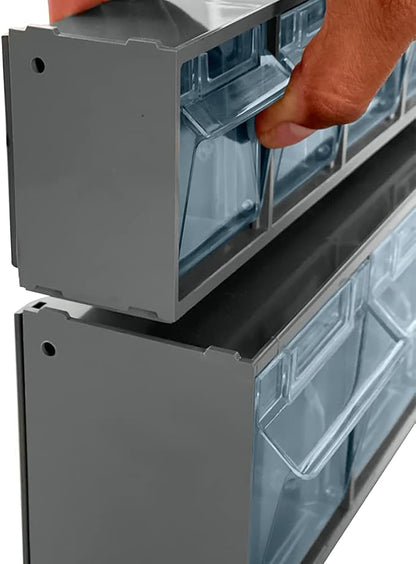 Storage Cabinet with 3 Tilt Out Bins | Horizontal Organizer for Closet, Kitchen, Garage, 23.6" W x 8.2" D x 9.4" H, Gray