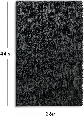 Hearth & Harbor Bathroom Rugs, Chenille Bath Mat - Machine Washable Bath Mats for Bathroom Non-Slip Backing Rubber, Quick Dry Bathroom Mat - Black Bath Rug, 26x44