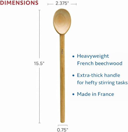 HIC Kitchen Deluxe Heavyweight French Beechwood Spoon, Made in France, 15.5 Inches, Heavy Duty Wooden Cooking Spoon For Stirring And Mixing