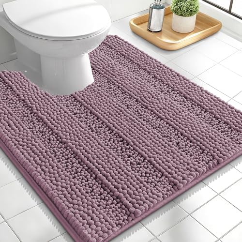 OLANLY Thick Toilet Rugs U-Shaped 24x20, Soft Chenille Bath Mat, Deep Plum