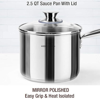 HOMICHEF 14-Piece Nickel Free Stainless Steel Cookware Set - Nickel Free Pots and Pans Set - Non-Toxic, Healthy Induction Cookware