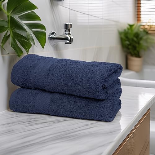 Bath Towels Set of 6 – 100% Cotton Terry – 24" x 48" – Quick Dry, Soft & Highly Absorbent – Navy Blue Towels for Bathroom, Gym, Spa, Pool & Daily Use