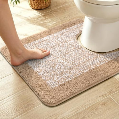 Toilet Rug U-Shaped 24x19 Washable Non Slip, Soft Absorbent Bath Mat Beige