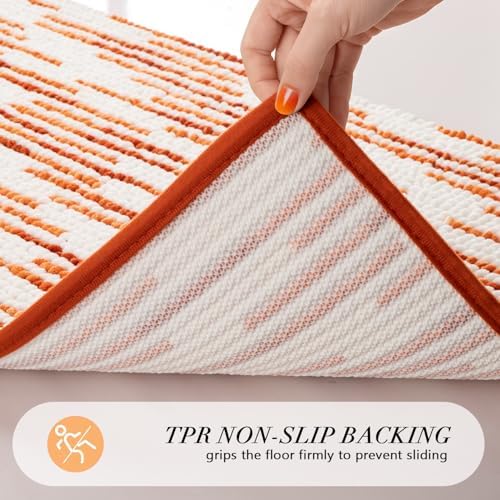 BSICPRO Bathroom Rugs Sets 2 Piece, Fall Bath Mat 20"x32"+16"x24", Orange