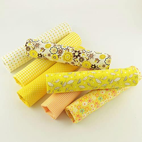 7 Pieces Cotton Fabric Plain Printed (20"x20"), Comfortable DIY Artcraft Material for Quilting, Patchwork Fabric Yellow