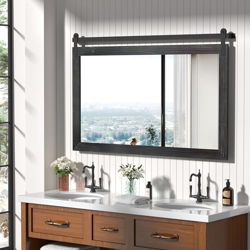 COGOOD Farmhouse Bathroom Mirrors for Over Sink - 30 x 49 Black