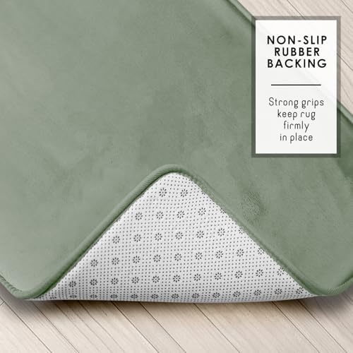 Clara Clark 2 Piece Bathroom Rugs, Velvet Memory Foam Bath Mat Set, Non-Slip Bath Rugs, Machine Wash, Dries Quickly, Ultra Soft Plush Bath Mats for Bathroom, 17 x 24 + Contour, Ice Green