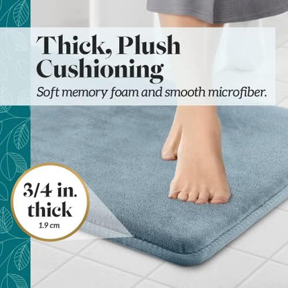 Memory Foam Bath Mat Non Slip Absorbent Super Cozy Velvet Bathroom Rug Carpet (22 inches X 42 inches, Smoke Blue)