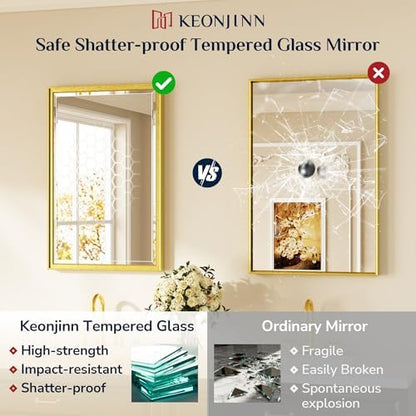 Keonjinn 55" x 30" Gold Bathroom Mirror, Beveled Edge HD Tempered Glass