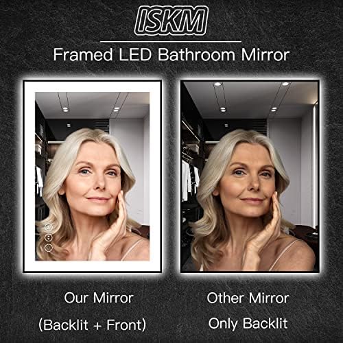 ISKM 60x40 Framed LED Bathroom Mirror, Dimmable Front & Backlit, Anti-Fog