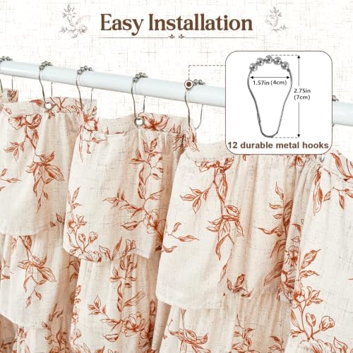 Fall Extra Long Ruffle Shower Curtains for Bathroom with Floral, 72"Wx84"L