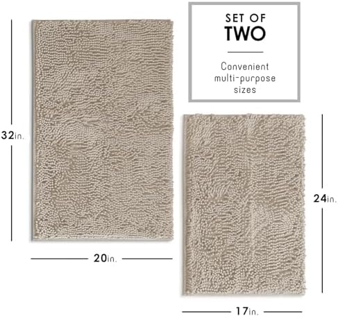 Hearth & Harbor Bathroom Rugs, Chenille Bath Mat - Machine Washable Bath Mats for Bathroom Non-Slip Backing Rubber, Quick Dry Bathroom Mat