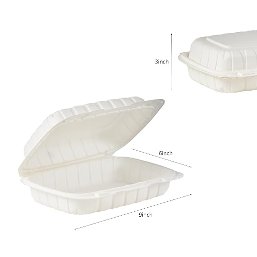 FULING 9X6 1-Compartment 50-Pack Plastic Clamshell Food To Go Box Containers Carryout For Sandwich Salad Heavy Duty Disposable Hinged With Secure Snap Lid