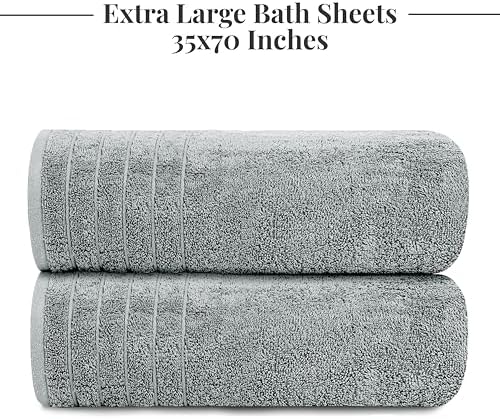 Tens Towels 2 Piece Extra Large Bath Sheets 35 x 70 Inches, Cool Grey