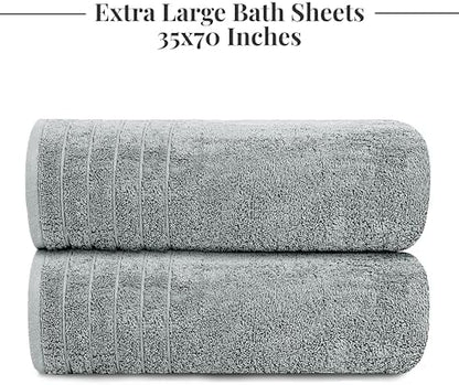 Tens Towels 2 Piece Extra Large Bath Sheets 35 x 70 Inches, Cool Grey
