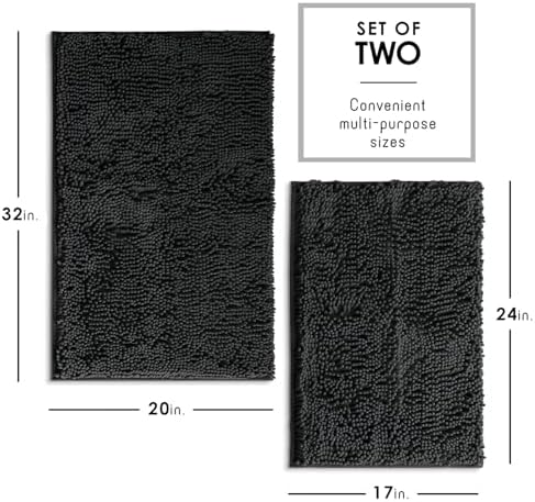 Hearth & Harbor Bathroom Rugs, Chenille Bath Mat - Machine Washable Bath Mats for Bathroom Non-Slip Backing Rubber, Quick Dry Bathroom Mat