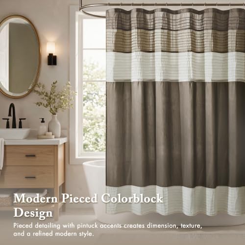 Madison Park Amherst 72 x 72 Bathroom Shower Curtain, Faux Silk, Natural