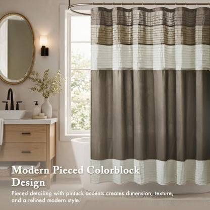 Madison Park Amherst 72 x 72 Bathroom Shower Curtain, Faux Silk, Natural