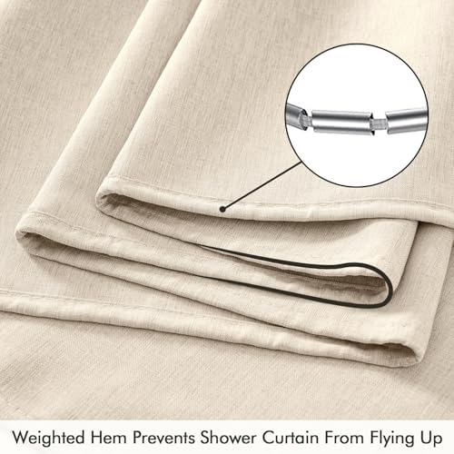 ANRODUO Cream Beige Linen Textured Fabric Shower Curtain Set - W72xL80