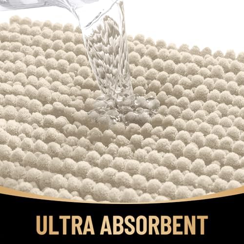 OLANLY Thick Chenille Bathroom Runner Rugs 70x24, Absorbent Bath Mat, Sand