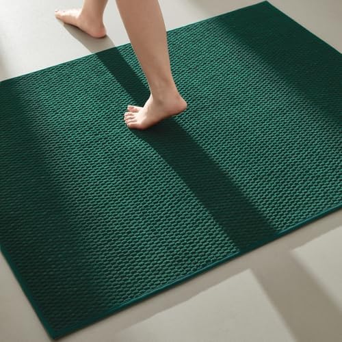 TYUU Large Bathroom Rugs Non Slip Washable Bath Rugs Super Absorbent Bathroom Rug Thin Quick Dry Low Pile Bath Mats, Dark Green 36"x48"
