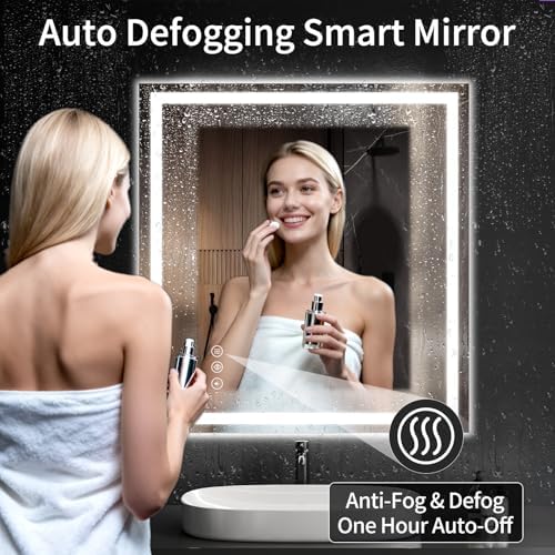 LED Bathroom Mirrors 38"x40" Bathroom Mirror with Lights for Wall, Backlit + Front Lit, 3 Colors, Anti-Fog, Dimmable Brightness for Vanity,Bathroom, Entryway, Living Room