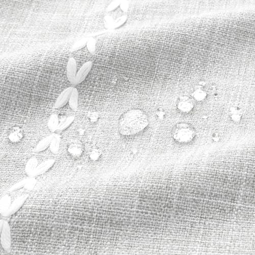 Farmhouse Tassel Linen Shower Curtain,3D Embroidery Stripe Light Grey,72x84