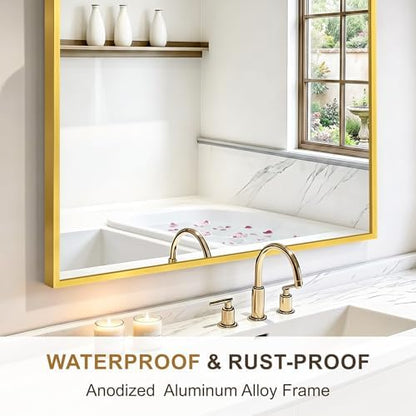 Rectangular Bathroom Mirror, 30"x20" Gold Metal Framed Vanity Mirror