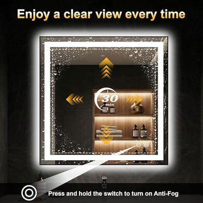 LED Bathroom Mirror with Light, 30x30 Vanity Mirror for Wall with Frame