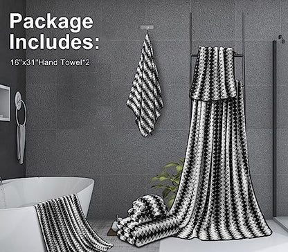 2 Hand Towel Set 16"x31" Black White Towel Set for Bathroom,Highly Absorbent & Quick Dry Hand Towel for Daily Use,Soft Microfiber Multipurpose Towel Collection for Hotel,Spa,Shower,Gym