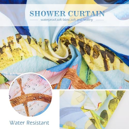 Aimego Long Funny Shower Curtain - Cat Sea Ocean Animal Underwater Tropical Fish Coral Seahorse Fabric Cloth Shower Curtain Set with 12 Hooks for Bathroom Decor Accessories Bathtub Curtain, 72"x78"