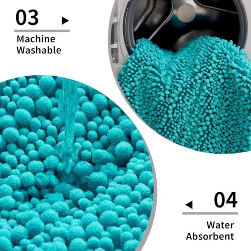 Disolla Toilet Rug 24x24 Inch - Teal U-Shaped Bathroom Floor Mat, Soft Shaggy Plush Absorbent Chenille Contour Rug, Non-Slip Washable Pedestal Base Rug
