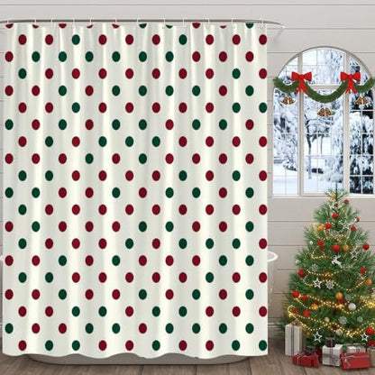 Polka Dot Christmas Shower Curtain Bathroom Decor with Hooks,75"Wx70"H