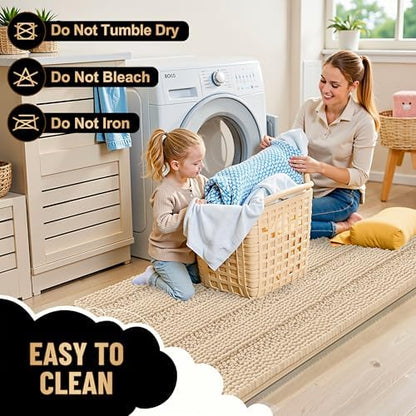 OLANLY Thick Large Bathroom Rugs 47x32, Soft Chenille Bath Rugs, Beige