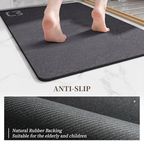 Bathroom Rugs and Mats Set 2 Piece Diatomaceous Earth Bath Mat,Dark Grey