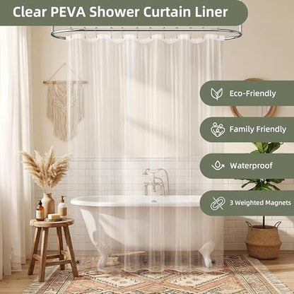 Shower Curtain and Liner Set, 3 in 1 Waffle Shower Curtain Set with 12 Double Sided Shower Curtain Hooks, Fabric Shower Curtains for Bathroom, Green, 72 x 72