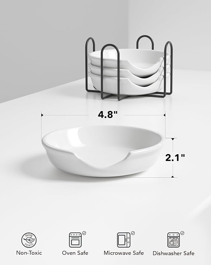LE TAUCI Ceramic Spoon Rest with Holder, 4.8 Inches Spoon Rest for Stove Top, Utensil Rest for Kitchen Counter, Coffee Spoon Holder, Set of 4, White