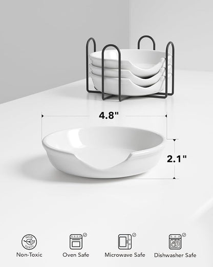 LE TAUCI Ceramic Spoon Rest with Holder, 4.8 Inches Spoon Rest for Stove Top, Utensil Rest for Kitchen Counter, Coffee Spoon Holder, Set of 4, White