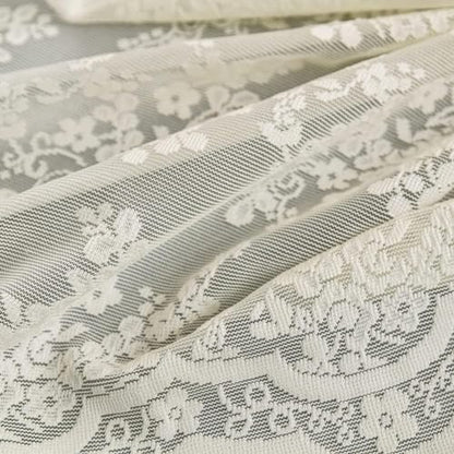 Ivory Cream Lace Shower Curtain 84 Inches Long with Attached Valance, 72x84