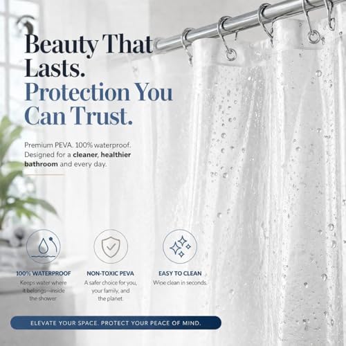 EHZNZIE Frosted Shower Curtain Liner 72x72, PEVA Waterproof Bath Curtain, No Chemical Smell, 3 Weighted Magnets, Durable with Rustproof Metal Grommets