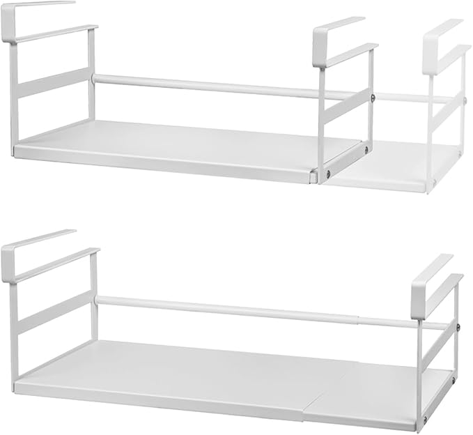 Under Shelf Storage Basket, 2-Pack Under Cabinet Shelf Organizer | Expandable Hanging Basket Holds 35 lbs Add-On Kitchen Pantry Cupboard Counter Laundry 13.19-23.03" W x 8.66" D x 4.13" H