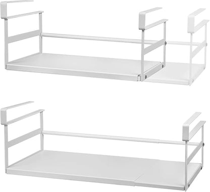 Under Shelf Storage Basket, 2-Pack Under Cabinet Shelf Organizer | Expandable Hanging Basket Holds 35 lbs Add-On Kitchen Pantry Cupboard Counter Laundry 13.19-23.03" W x 8.66" D x 4.13" H